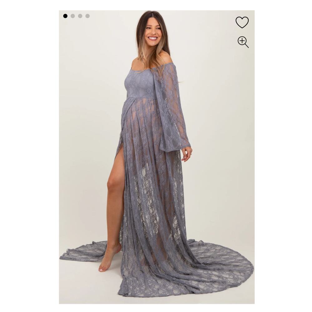 Pinkblush Purple Lace Off The Shoulder Draped Maternity Photoshoot Gown Sz.S NWT